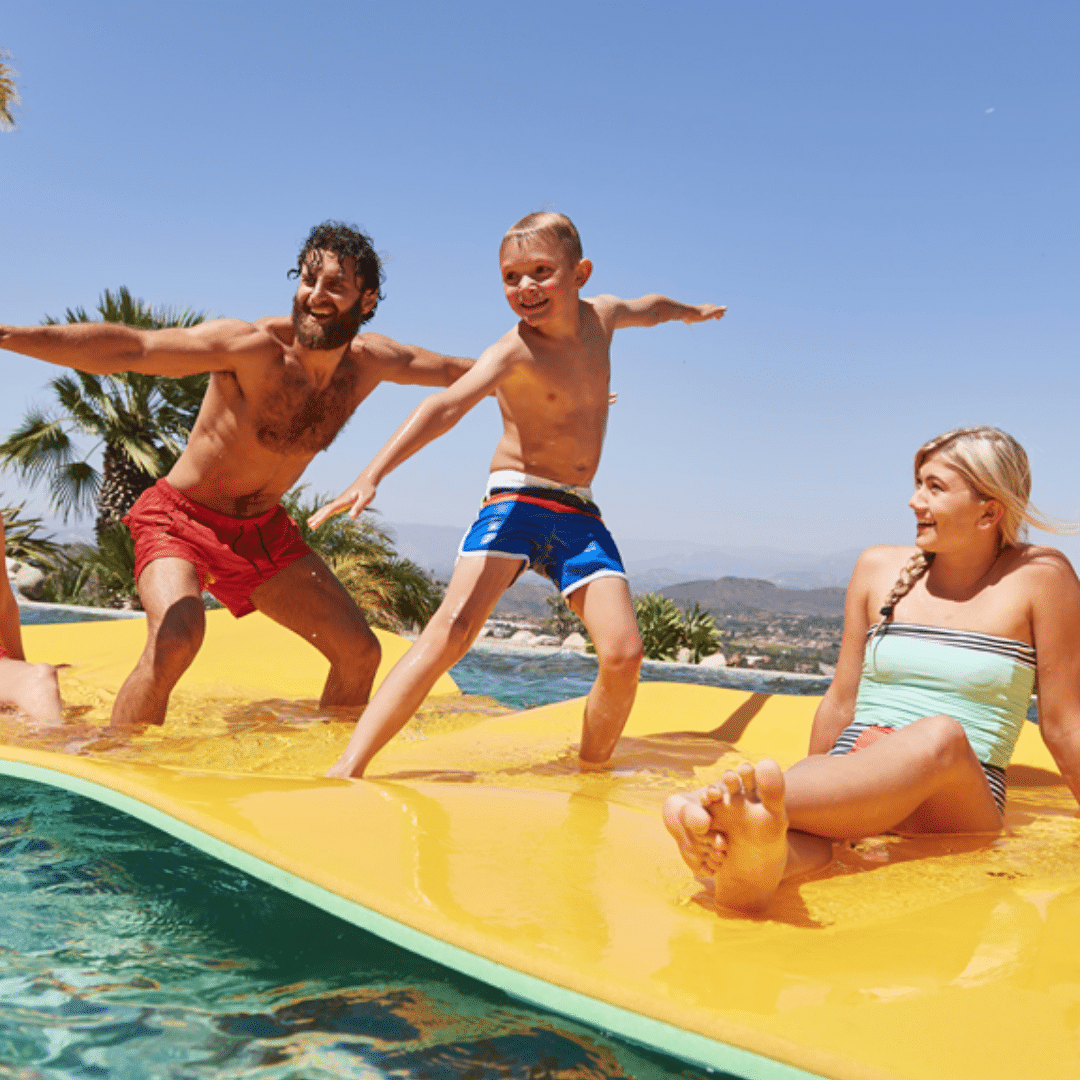 family on Frawgs floating mats